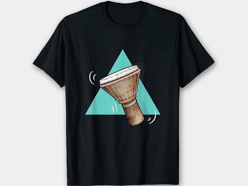 schwarzes T-Shirt mit Djembe Drum Afrikanisches Musikinstrument Trommel