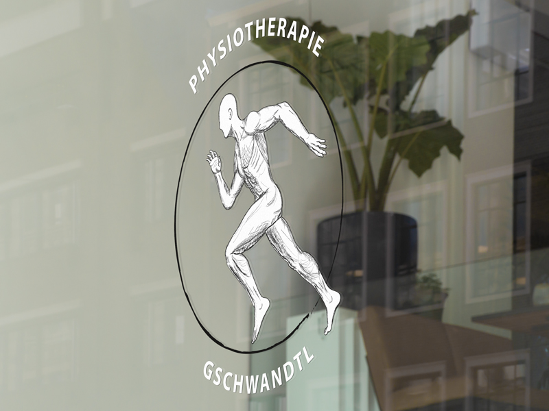 Logo Physiotherapie Gschwandtl auf Glasfront