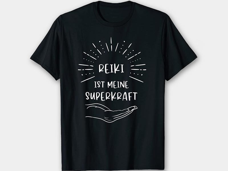 schwarzes T-Shirt mit der Aufschrift Reiki ist meine Superkraft